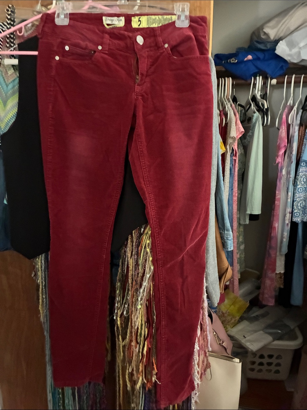 Indigo Rein Slim Corduroy Pants in Deep Burgundy